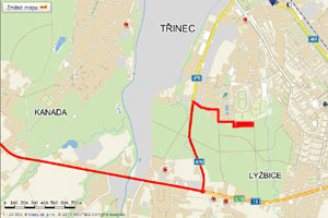 Mapa pjezdu k tenisovmu arelu od Havova, Frdku-Mstku