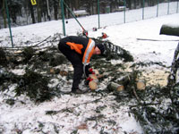 Michal Fargač při úklidu dřeva