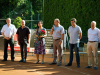 Zahájení turnaje zleva :  René Fargač, Marián Blažko, Věra Palkovská, Petr Skudrzyk, Lumír Šatran, Miroslav Bradna